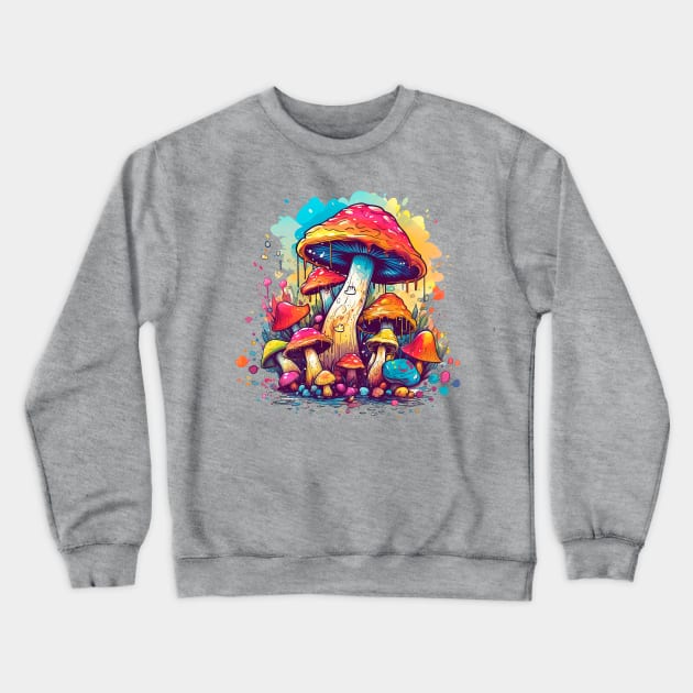 Trippy magic mashrooms watercolor vector Crewneck Sweatshirt by Mrkotik